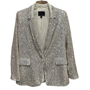 Banana Republic silver sequin tux blazer jacket Womens size 8Pet metallic Glam